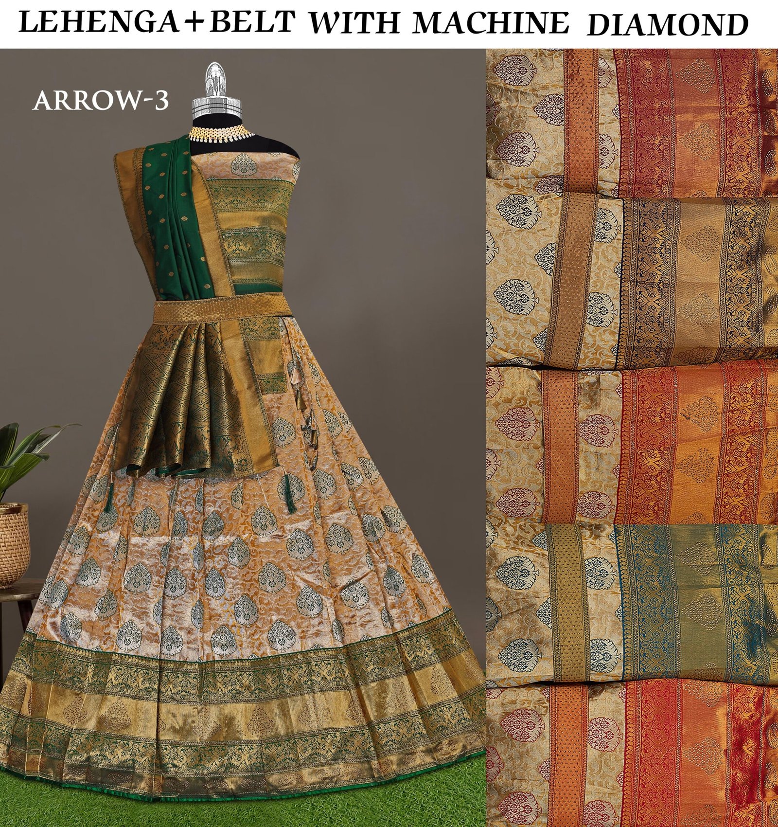 Lehenga with belt with siroski diamond